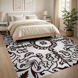 Ornate Black White Persian Peacock Rug