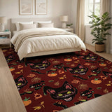 Grinning Black Cat Halloween Pumpkin Rug