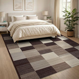Beige and Neutral Geometric Modern Neutral Geometric Patchwork Area Rug