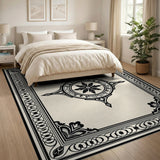 Ornate Medallion Black White Area Rug