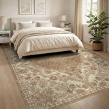 Brown and Tan Brown Floral Vintage Area Rug