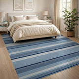 Geometric Modern Navy Blue Striped Geometric Area Rug