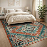 Teal Terracotta Diamond Southwestern Area Rug