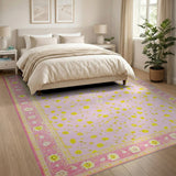 Vintage Pink Daisy Floral Floral Vintage Area Rug