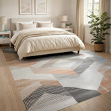 Modern Abstract Geometric Washable Area Rug - Neutral Terracotta Low Pile