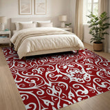 Elegant Red Floral Damask Area Rug