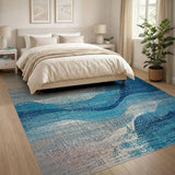 Blue Teal Wavy Abstract Blue and Teal Area Rug
