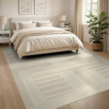 ODIKA Washable Geometric Minimalist Area Rug - Low Pile & Non-Slip Cream Carpet