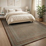 Teal Persian Area Rug with Intricate Lattice Design
