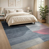 Modern Geometric Grey Rug with Pink Circles