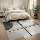 Black and White Modern Geometric Circles Black White Area Rug