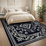 Elegant Black White Ornate Persian Rug
