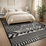 Zebra Heritage Tribal Black White Rug