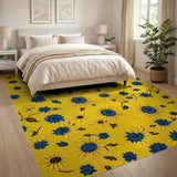 Vibrant Yellow Sunflower Area Rug with Blue Blooms