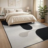 Abstract Geometric Area Rug Black White Orange