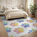 Kids Cartoon Rainbow Paw Print Washable Area Rug