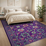 Purple Vibrant Purple Floral Persian Area Rug