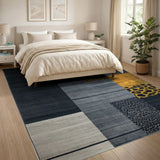 Geometric Modern Leopard Area Rug Black Grey Gold