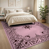 Ornate Pink Floral Border Pink Area Rug