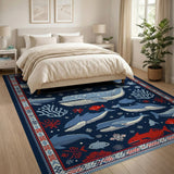 Navy Blue Pixel Whale Ocean Area Rug