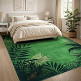 Distressed Green Palm Leaf Silhouette Rug