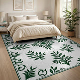 Ornate Green Floral Leaf Area Rug