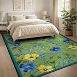 Vibrant Blue Yellow Floral Teal Green Area Rug