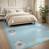 Cute Polar Bears Stars Clouds Blue Kids Rug