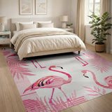 Pink Pink Flamingo Palm Leaf Coastal Rug