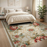 Vintage Red Rose Floral Cream Area Rug