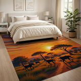 Savanna Sunset Elephant Silhouette Area Rug