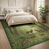 Woodland Deer and Rabbits Green Rug