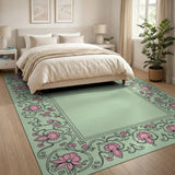 Exquisite Pink Lotus Floral Border Rug