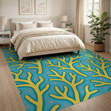 Teal Coral Branch Area Rug with Yellow Corals Pink Stars
