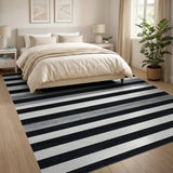 Striped Distressed Black White Striped Area Rug