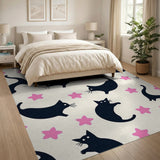 Whimsical Black Cats Pink Stars Area Rug