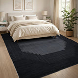 Black White Geometric Grid Circle Area Rug