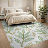 Green Elegant Green Leaf Pattern Area Rug