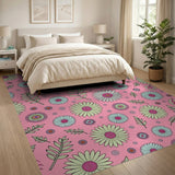 Multi-color and Patterns Whimsical Pink Daisy Floral Area Rug