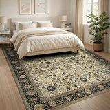 Traditional Persian Ivory Traditional Persian Area Rug with Floral Medallion