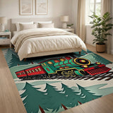 Festive Christmas Train in Snowy Forest Rug