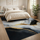 Black and Gold Marble Abstract Area Rug