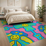 Playful Smiley Faces Floral Area Rug