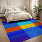 Vibrant Blue Orange Plaid Geometric Area Rug