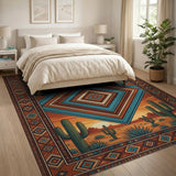 ODIKA Southwestern Desert Teal Diamond Area Rug