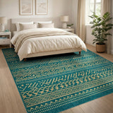 Teal Gold Geometric Heritage Tribal Area Rug