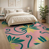 Vibrant Pink Leaf Swirl Area Rug