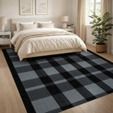 Bold Black Grey Checkered Area Rug