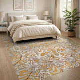 Golden Ornate Floral Persian Rug
