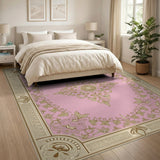 Ornate Pink Gold Filigree Floral Rug
